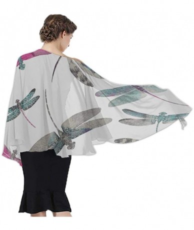 Cover-Ups Women Chiffon Scarf Summer Beach Wrap Skirt Swimwear Bikini Cover-up - Colorful Dragonfly Grey - CV190HINCRC $45.68