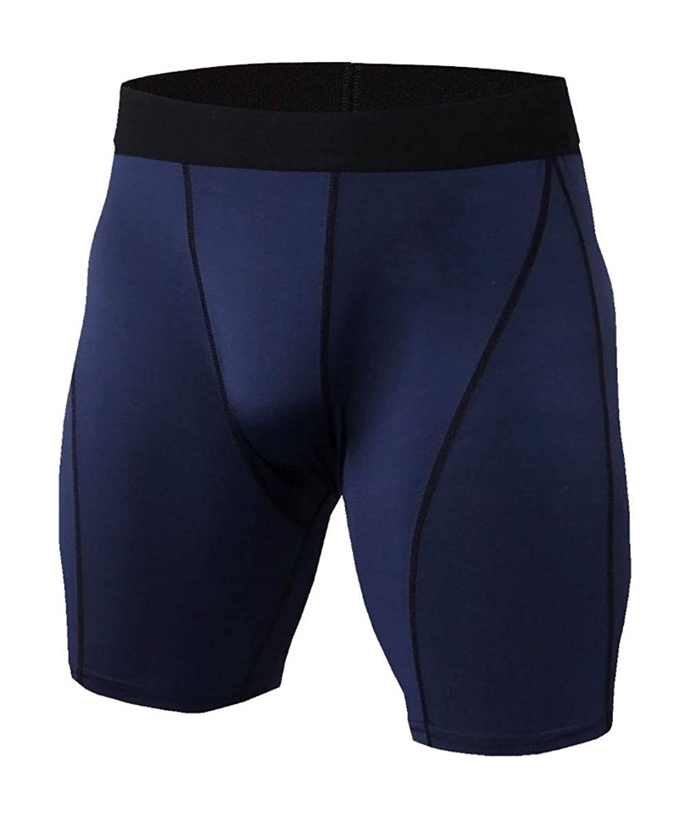 Racing Gym Workout Shorts Solid Summer Jogging Fashion Casual Tight Quick Dry Shorts - Navy - CD18RYKZ33I $35.51