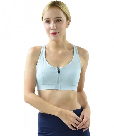 Rash Guards Women Plus Size UPF 50+ Swim Front Zip Bra Short Top Rash Guard - Light Blue - CP18TGN2UEU $45.49