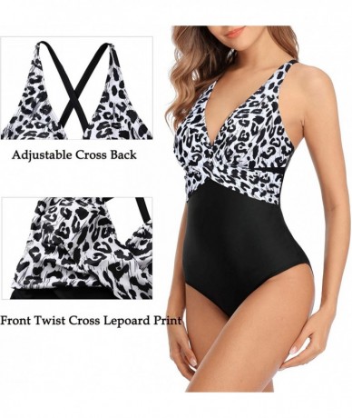 One-Pieces Women's V Neck One Piece Plunge Swimsuit Tummy Control Bathing Suit Slimming - Leopard Print - CJ19COLUTL8 $47.64