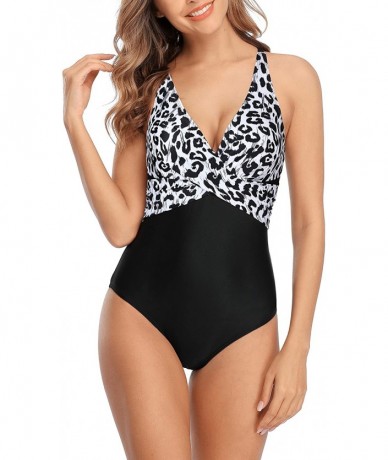 One-Pieces Women's V Neck One Piece Plunge Swimsuit Tummy Control Bathing Suit Slimming - Leopard Print - CJ19COLUTL8 $47.64