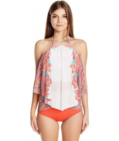 Tankinis Women's High Neck Tankini Top Swimsuit with Mesh Detail - Fiesta Floral Multi - CX18M5089X9 $82.95