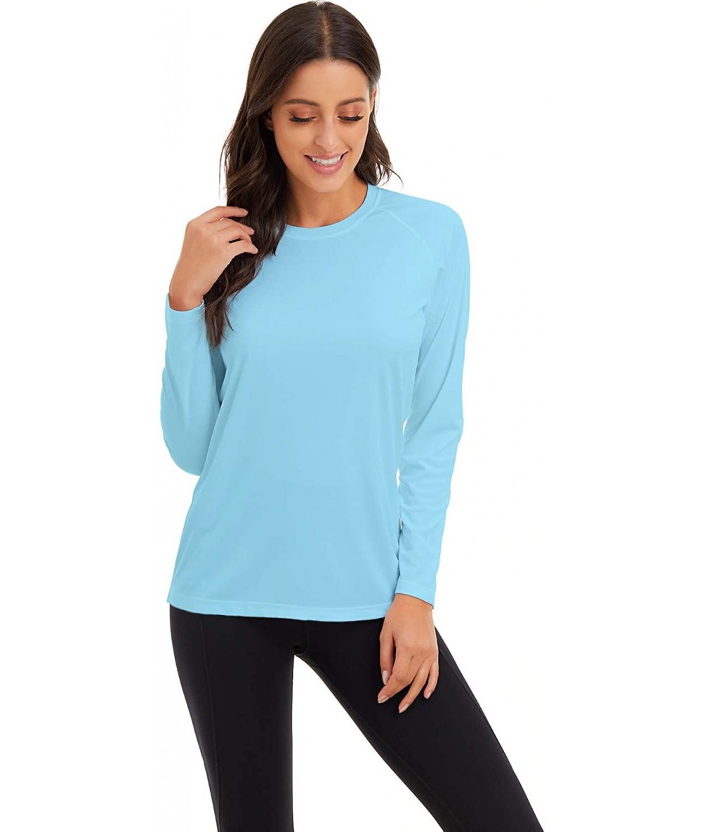 Rash Guards Womens UPF 50+ Sun Protection Crewneck Shirts Long Sleeve Outdoor Rashguards - Light Blue - CN1980KQKYY $38.76