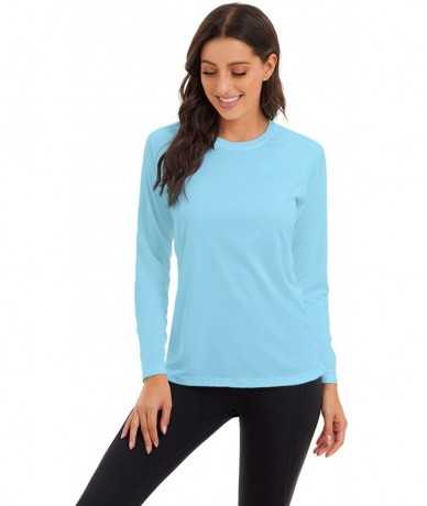 Rash Guards Womens UPF 50+ Sun Protection Crewneck Shirts Long Sleeve Outdoor Rashguards - Light Blue - CN1980KQKYY $38.76