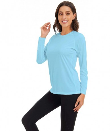 Rash Guards Womens UPF 50+ Sun Protection Crewneck Shirts Long Sleeve Outdoor Rashguards - Light Blue - CN1980KQKYY $38.76