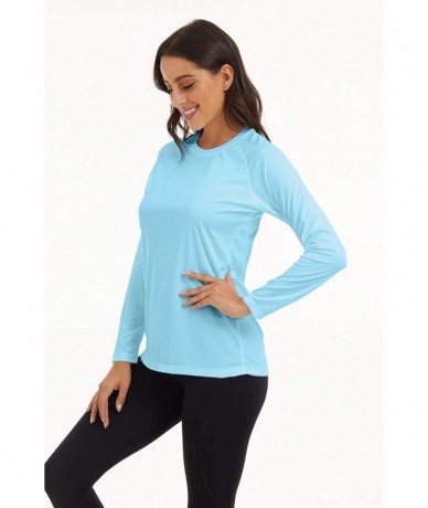 Rash Guards Womens UPF 50+ Sun Protection Crewneck Shirts Long Sleeve Outdoor Rashguards - Light Blue - CN1980KQKYY $38.76