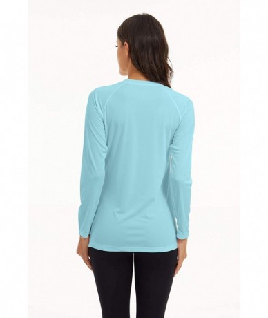 Rash Guards Womens UPF 50+ Sun Protection Crewneck Shirts Long Sleeve Outdoor Rashguards - Light Blue - CN1980KQKYY $38.76