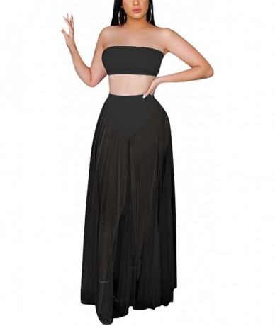 Cover-Ups Womens Sexy 2 Pieces Outfits Chiffon Wrapped Crop Top Skirt Bandage Club Dress - 746black - CM1974QSMT5 $49.53