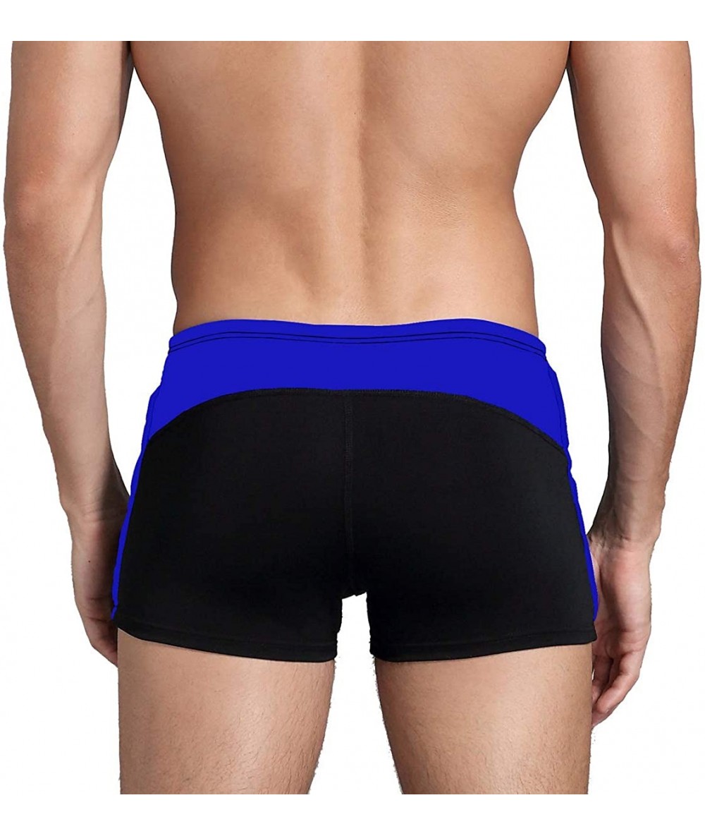 Trunks Square Leg Suit Mens Comfortable Swimsuit for Polyester PBT Fabric - Black&dazzling Blue - CH18AUM67ZI $30.43