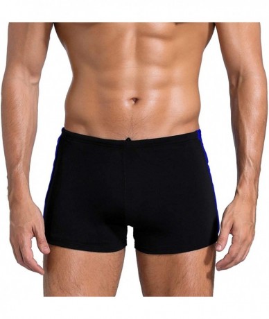 Trunks Square Leg Suit Mens Comfortable Swimsuit for Polyester PBT Fabric - Black&dazzling Blue - CH18AUM67ZI $30.43