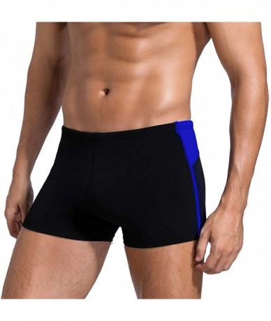 Trunks Square Leg Suit Mens Comfortable Swimsuit for Polyester PBT Fabric - Black&dazzling Blue - CH18AUM67ZI $30.43