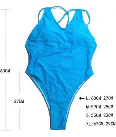 One-Pieces Sexy High Leg One Piece Swimsuit Low Cut Neck Monokini Swimwear for Women - Blue - C118NQUUT90 $24.02