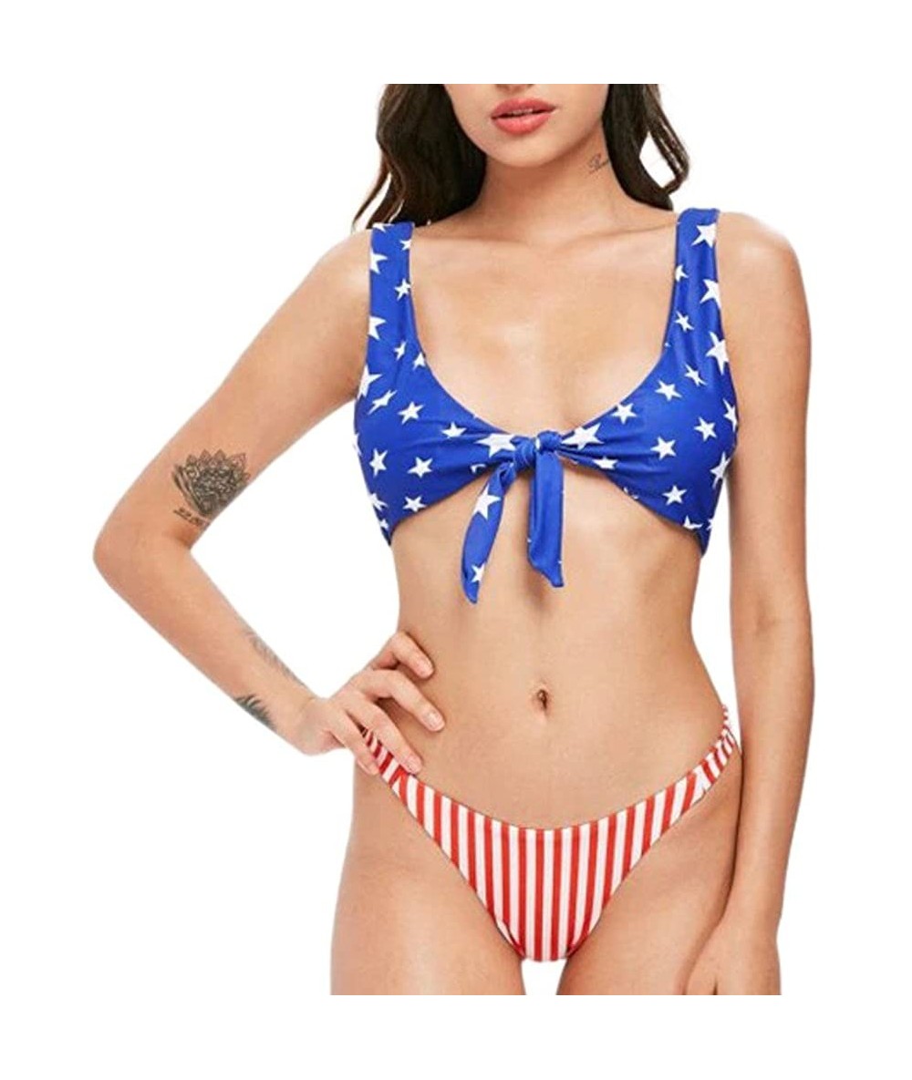 Sets Women American Flag Bikini Set Separates Push-Up Padded Bra Swimsuit Two Pieces - Red 5 - CW18SGHMWER $32.31