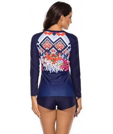 Racing Women Bikini Swimwear Long Sleeve Crop Shirt Top Thong Bottom Swimsuit Beach Bathing Suit - J-blue - C9197KLAENA $61.45