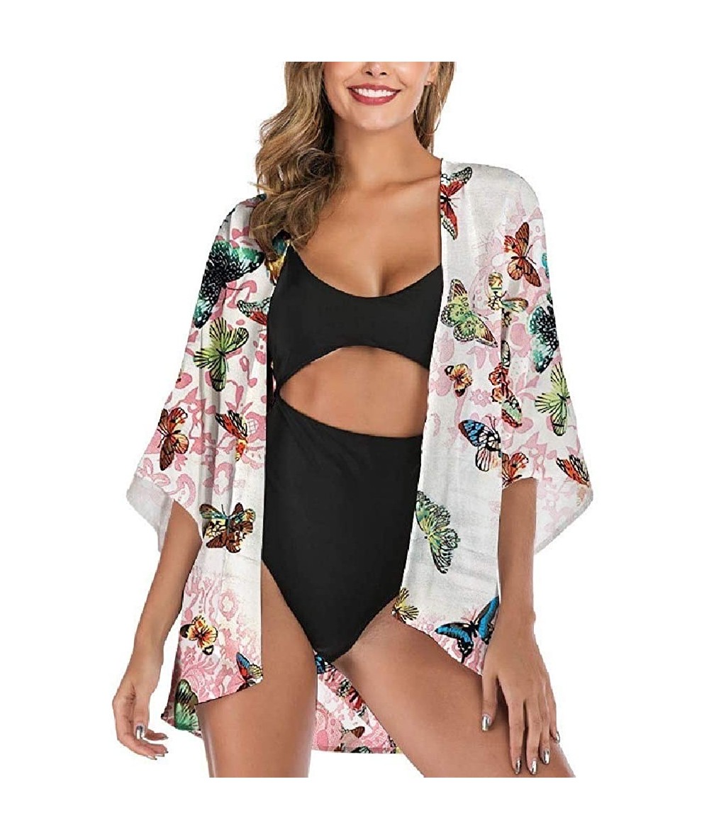 Cover-Ups Womens Open Front Loose Casual Chiffon Kimono Cover ups Cardigan - 2 - CK190WLMGK9 $43.19