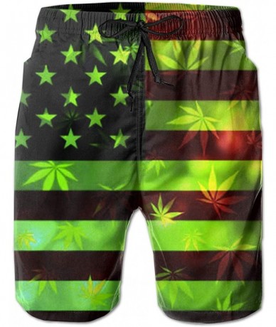 Board Shorts Mens Quick Dry 3D Printed Beach Trunks Board Shorts Casual Summer Swimwear Pants - Marijuana Weed America Flag -...