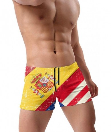 Board Shorts Vintage UK and American Flag Men Swimwear Swimsuits Surf Board Boxer Shorts Trunks - Usa and Spain Grunge Flag -...