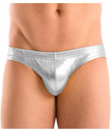 Racing Mens Solid Contour Pouch Bikini Swimsuit - Liquid Silver - C5115O8V5Q3 $37.12