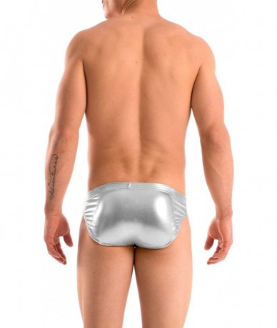 Racing Mens Solid Contour Pouch Bikini Swimsuit - Liquid Silver - C5115O8V5Q3 $37.12