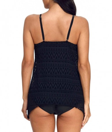 Tankinis Women's Bathing Suits Tankini Layered Lace Two Piece Swimsuits Ruched Brief Set - 1-navy Blue - CZ18OZHKWUH $31.86