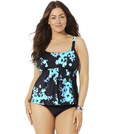 Tankinis Women's Plus Size Flared Tankini Set - Blue Poppies - CA18XAZRC4M $77.69