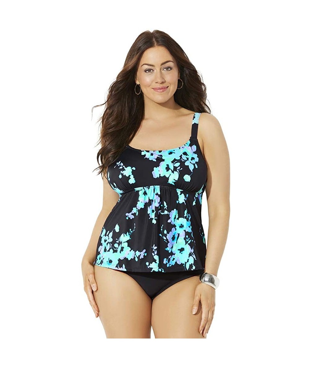 Tankinis Women's Plus Size Flared Tankini Set - Blue Poppies - CA18XAZRC4M $77.69