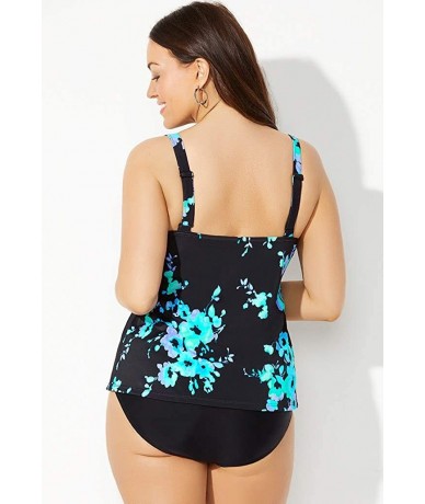 Tankinis Women's Plus Size Flared Tankini Set - Blue Poppies - CA18XAZRC4M $77.69