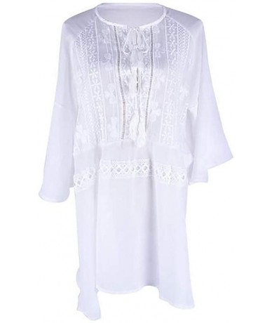 Cover-Ups Women's Sheer Chiffon Caftan Top Printed Short Kaftan Dress Swimsuit Beach Cover Up Swimwear - White a - CN18UXUH9N...