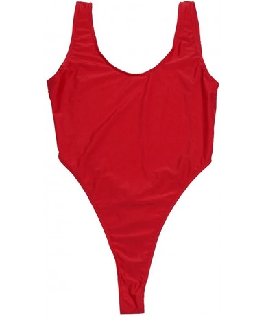 One-Pieces Womans Thong Leotard Swimsuit High Cut One Piece Bathing Suit Tankini Lingerie - Red - CX18LG72UK2 $31.10