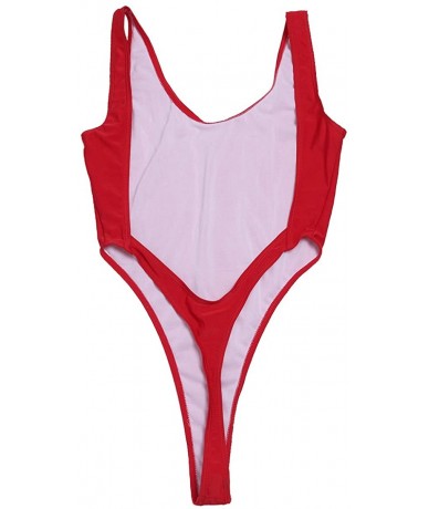 One-Pieces Womans Thong Leotard Swimsuit High Cut One Piece Bathing Suit Tankini Lingerie - Red - CX18LG72UK2 $31.10