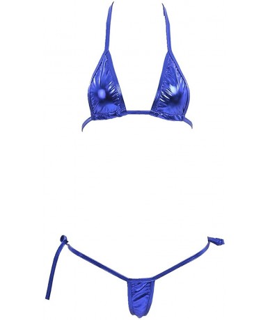 Sets Women's Lingerie PVC Metallic Bikini Set Mini Thong G-String Swimwear - Blue - CU12NVPTA6G $24.63