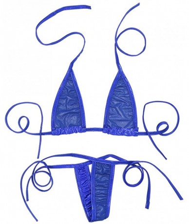 Sets Women's Lingerie PVC Metallic Bikini Set Mini Thong G-String Swimwear - Blue - CU12NVPTA6G $24.63