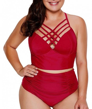 Cover-Ups Women's Plus Size Strappy High Waist Bikini Swimsuit Plus Size High Waist Fringe Swimwear Two Piece Swimsuit XL-XXX...