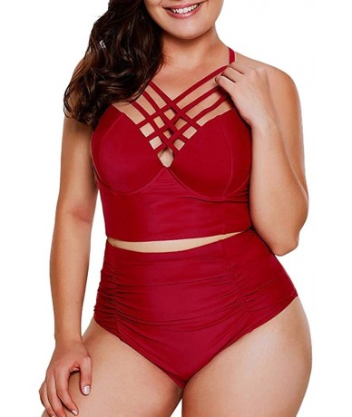 Cover-Ups Women's Plus Size Strappy High Waist Bikini Swimsuit Plus Size High Waist Fringe Swimwear Two Piece Swimsuit XL-XXX...