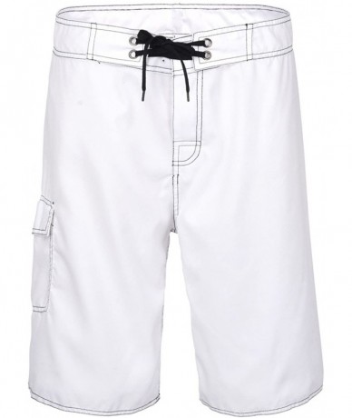 Board Shorts Men's Swim Trunks Beachwear Quick Dry Hawaiian Printed - White(solid) - C9180OT4YUH $32.67