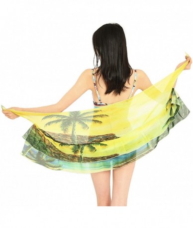 Cover-Ups Women Chiffon Beach Cover Up Sarong Wrap Swimwear Ruffle Pareo Swimsuit Short - Yellow&green - CJ196UG6ERU $26.48