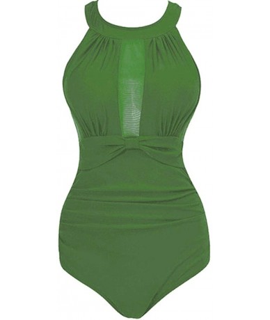 One-Pieces Women One Piece Swimsuit High Neck Plunge Mesh Ruched Monokini Swimwear - Green - C8192HT7LHL $27.04