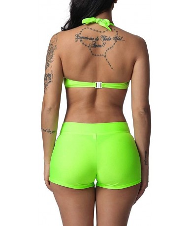 Sets Swimsuits for Women Solid Bandage Two Pieces Bikini Set Boy Short Swimwear Beach Bathing Suit Green - CF18S640XC0 $39.11