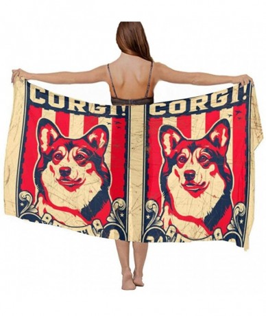 Cover-Ups Women Girls Fashion Chiffon Beach Bikini Cover Up Sunscreen Wrap Scarves - Welsh Corgi Dog - C7190HIA968 $43.98