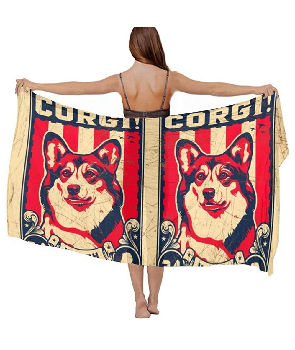 Cover-Ups Women Girls Fashion Chiffon Beach Bikini Cover Up Sunscreen Wrap Scarves - Welsh Corgi Dog - C7190HIA968 $43.98