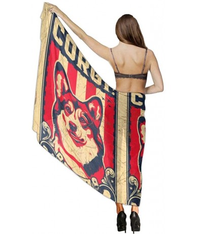 Cover-Ups Women Girls Fashion Chiffon Beach Bikini Cover Up Sunscreen Wrap Scarves - Welsh Corgi Dog - C7190HIA968 $43.98