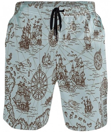 Board Shorts Men's Quick Dry Swim Trunks with Pockets Beach Board Shorts Bathing Suits - Old Map of the Caribbean Sea - C8195...