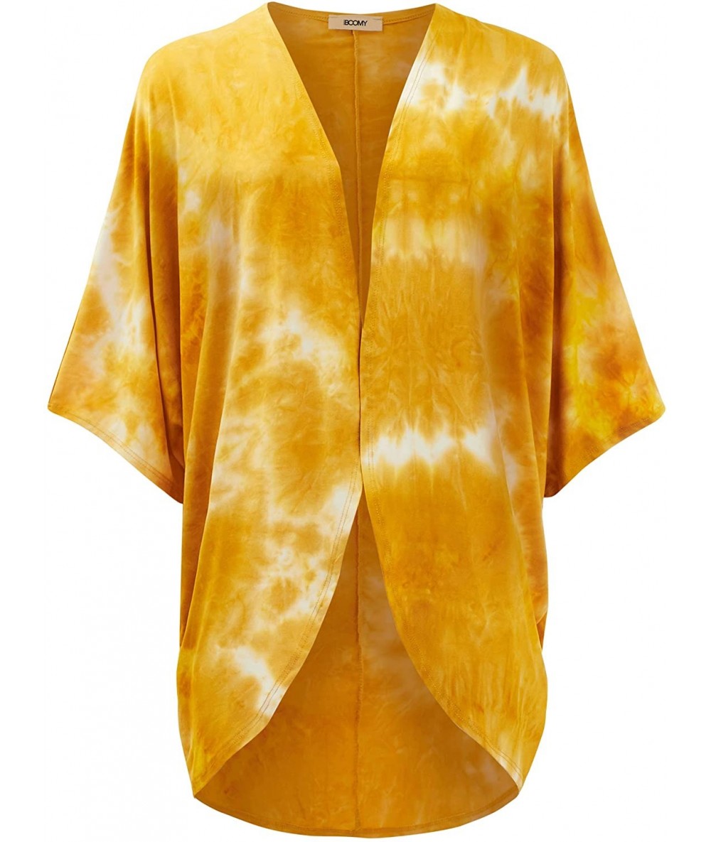 Cover-Ups Women's Tie Dye Beach Wear Swimsuit - Print Kimono Sheer Loose Cardigan Capes - Bikini Cover Ups - Yellow_1 - CS18X...