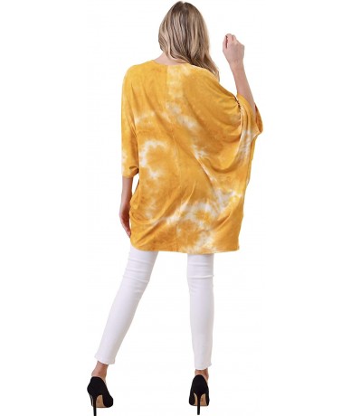 Cover-Ups Women's Tie Dye Beach Wear Swimsuit - Print Kimono Sheer Loose Cardigan Capes - Bikini Cover Ups - Yellow_1 - CS18X...