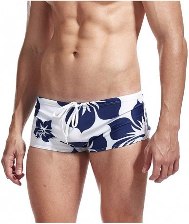 Briefs Mens Swim Briefs Swimwear Bikinis Beach Surf Bathing Suits with Drawstring Swimsuit - Flower Blue - CA196NGMA0O $36.43