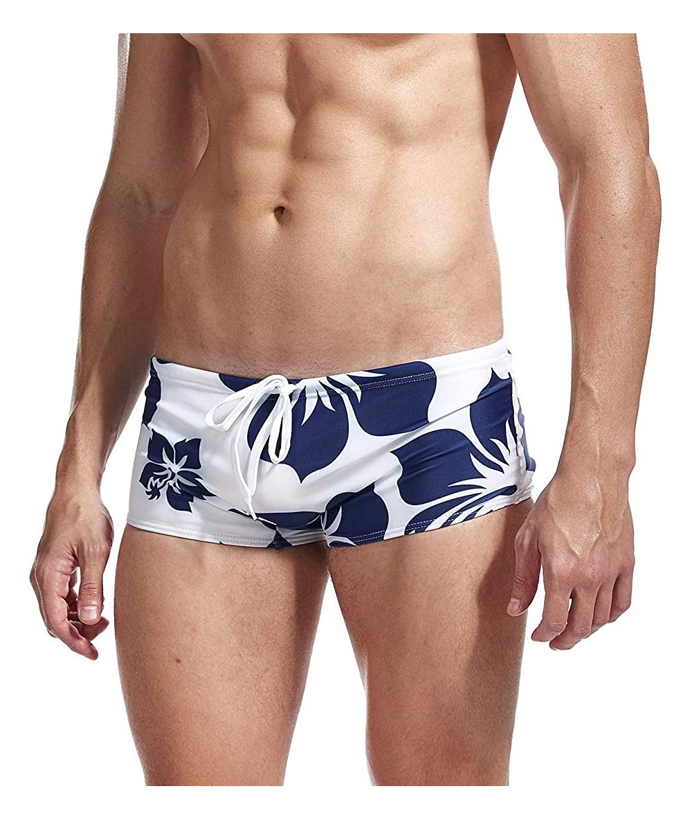 Briefs Mens Swim Briefs Swimwear Bikinis Beach Surf Bathing Suits with Drawstring Swimsuit - Flower Blue - CA196NGMA0O $36.43