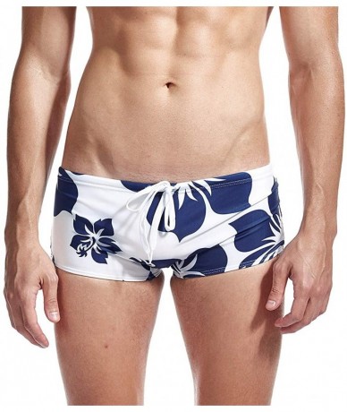 Briefs Mens Swim Briefs Swimwear Bikinis Beach Surf Bathing Suits with Drawstring Swimsuit - Flower Blue - CA196NGMA0O $36.43