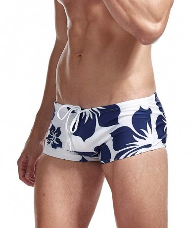 Briefs Mens Swim Briefs Swimwear Bikinis Beach Surf Bathing Suits with Drawstring Swimsuit - Flower Blue - CA196NGMA0O $36.43