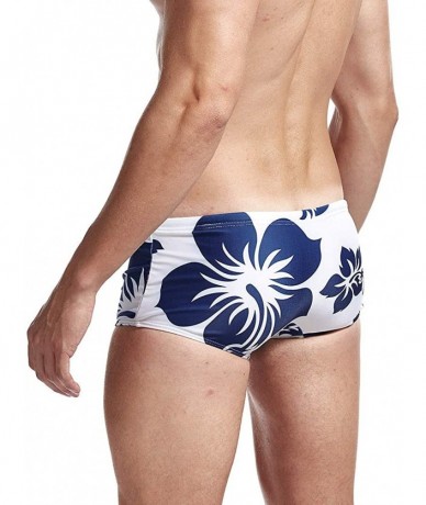 Briefs Mens Swim Briefs Swimwear Bikinis Beach Surf Bathing Suits with Drawstring Swimsuit - Flower Blue - CA196NGMA0O $36.43