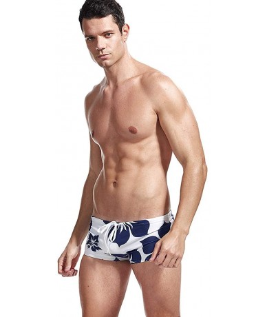 Briefs Mens Swim Briefs Swimwear Bikinis Beach Surf Bathing Suits with Drawstring Swimsuit - Flower Blue - CA196NGMA0O $36.43